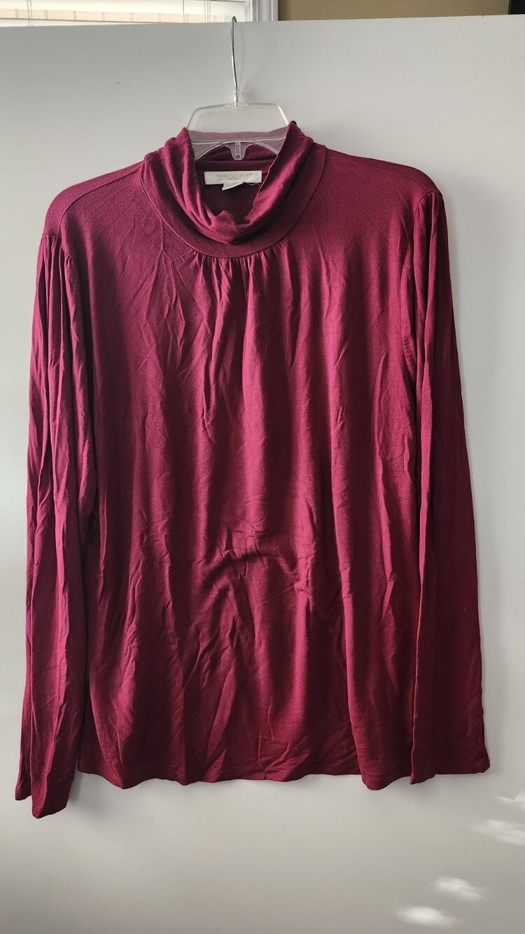 August Silk Options Women's Top XL Burgundy Wine Red Mock Neck Long Sleeve #295